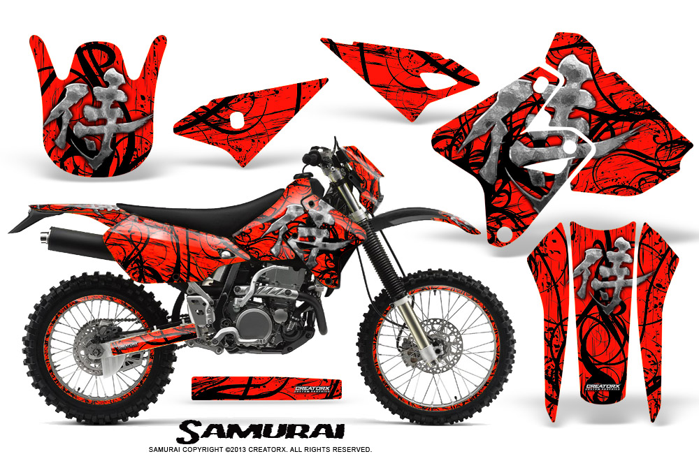 Suzuki DRZ400 Enduro Graphics Kit Samurai Black Red NP Rims